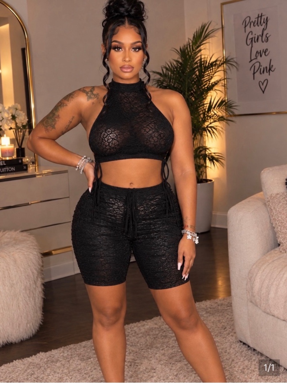 High-Waist Black Lace Women’s Shorts